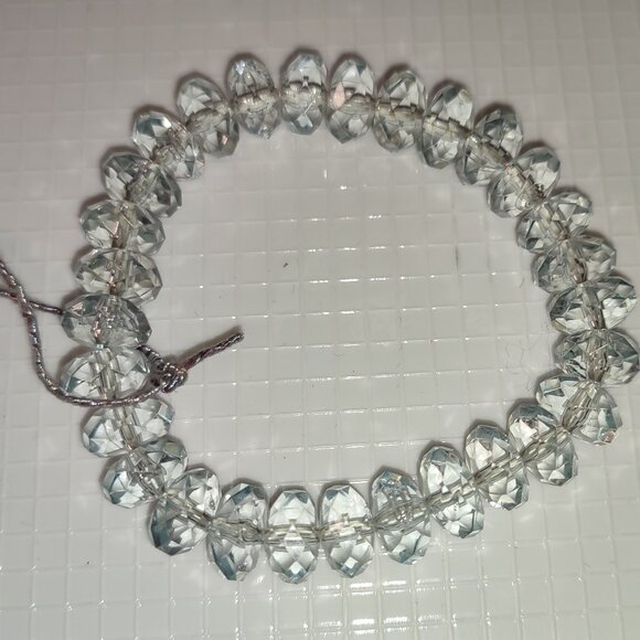 Bracelet Medium Blue Gray Tint Transparent Beads Handmade Elastic classy Boho - Picture 1 of 3